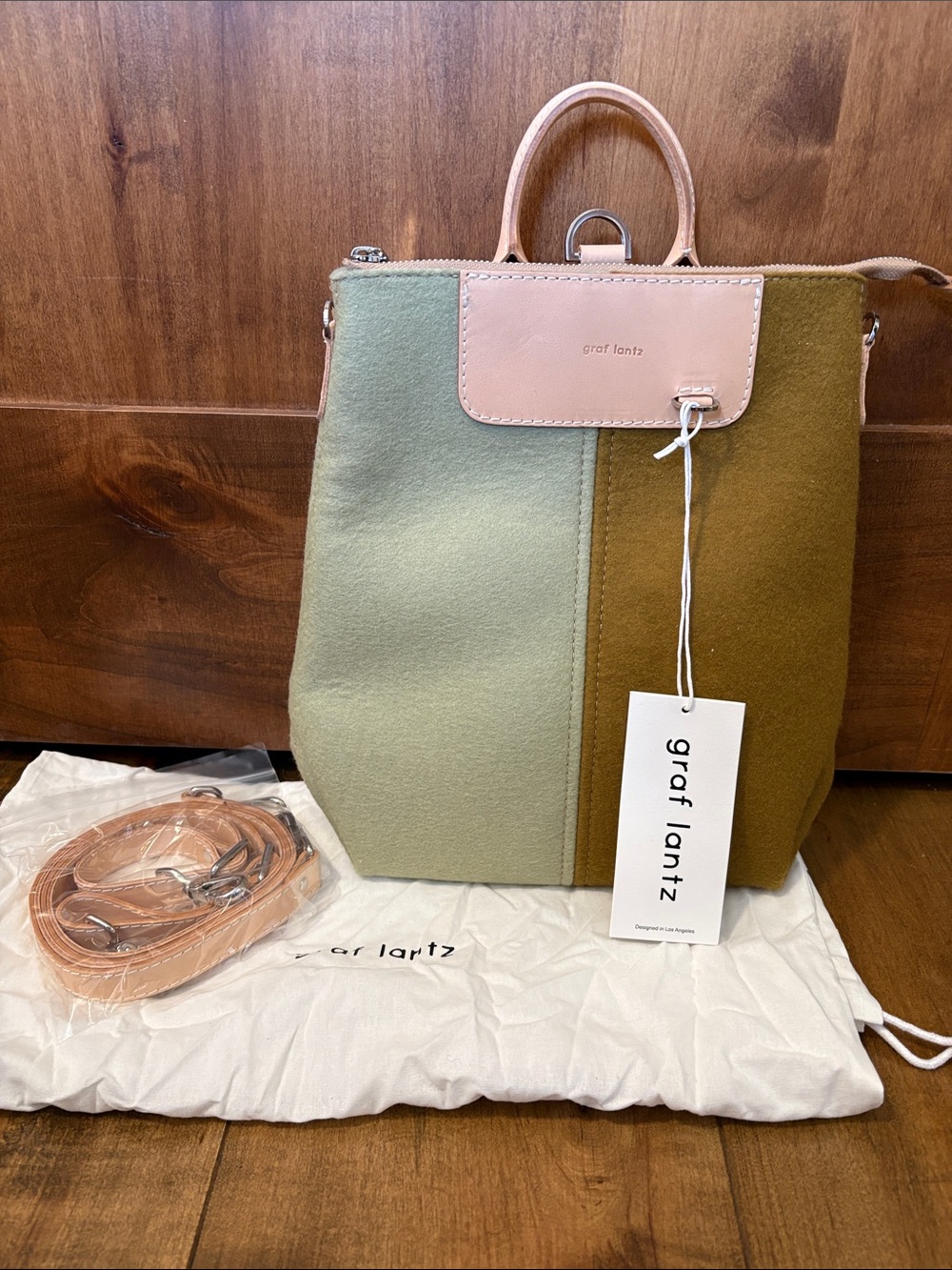 Graf Lantz Brine & Sage Two-Tone Bedford Mini backpack with Natural Leather Trim